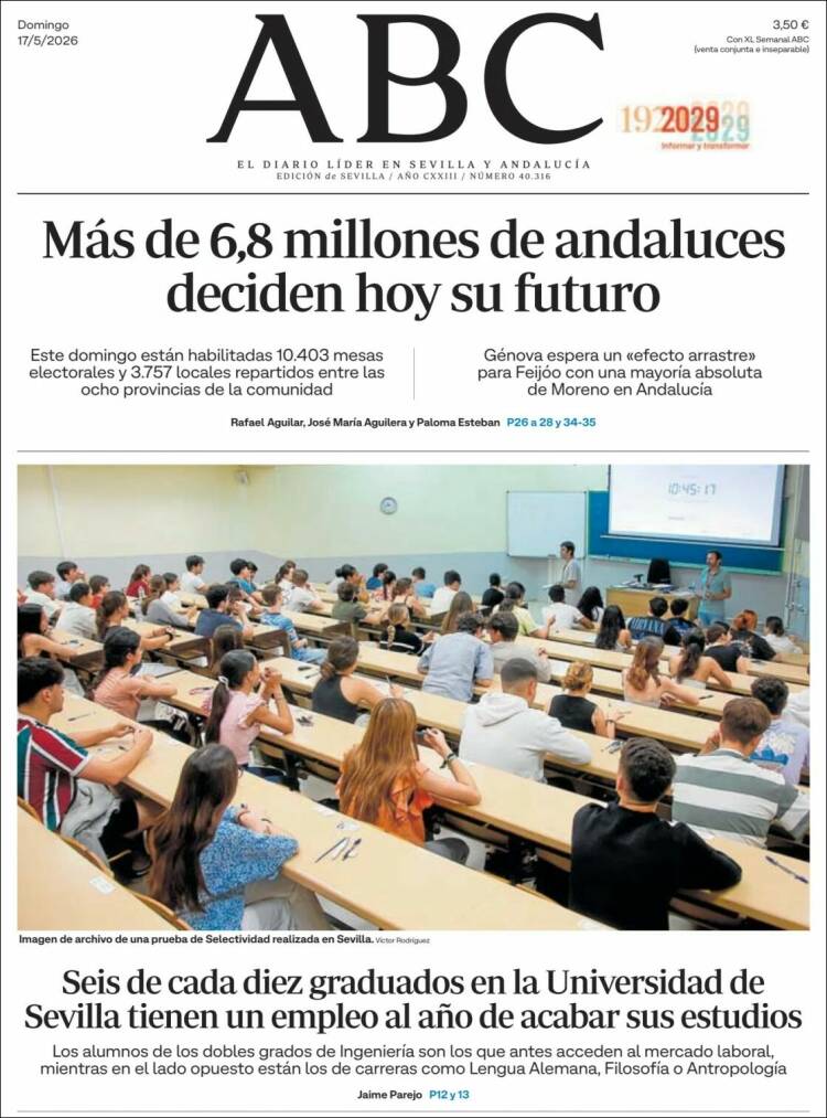 Portada de ABC - Sevilla (Espa&ntilde;a)