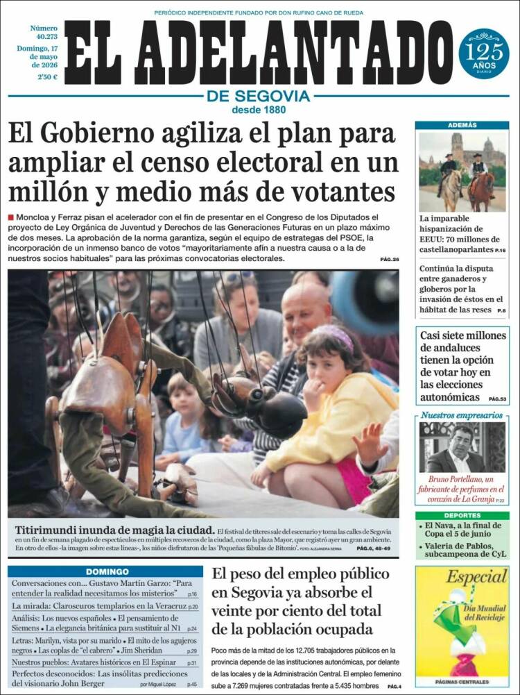 Portada de El Adelantado de Segovia (Espa&ntilde;a)