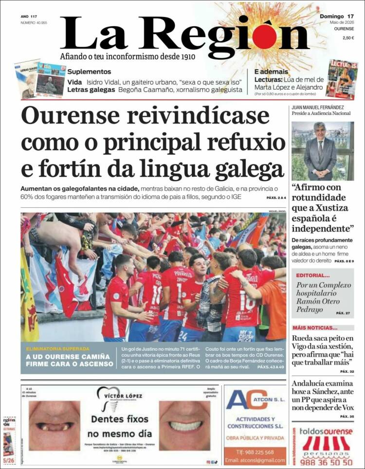 Portada de La Región de Ourense (Espa&ntilde;a)