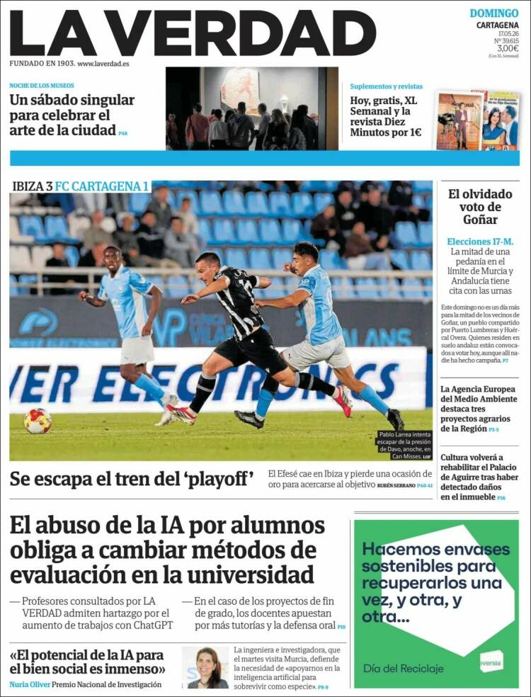 Portada de La Verdad de Cartagena (Espa&ntilde;a)