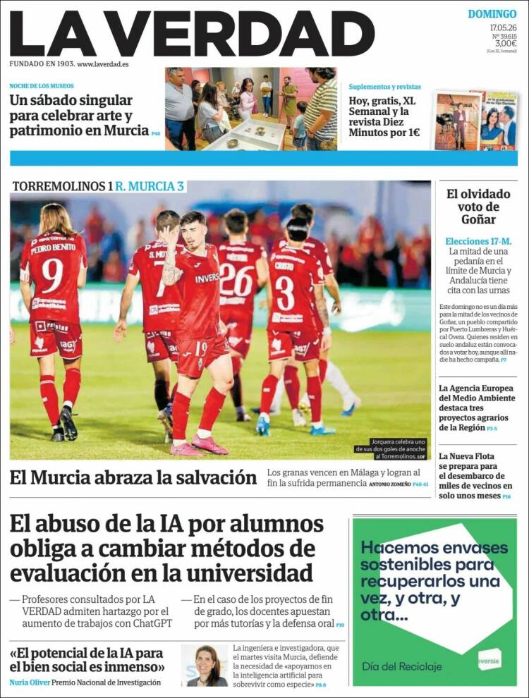 Portada de La Verdad de Murcia (Espa&ntilde;a)