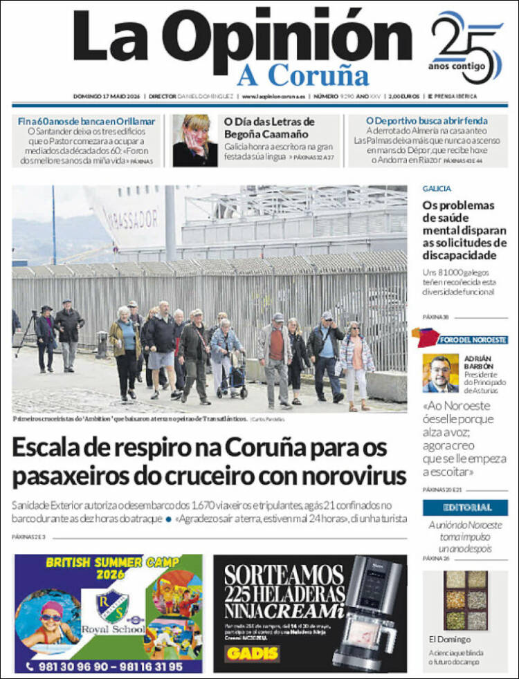 Portada de La Opinión de A Coruña (Espa&ntilde;a)