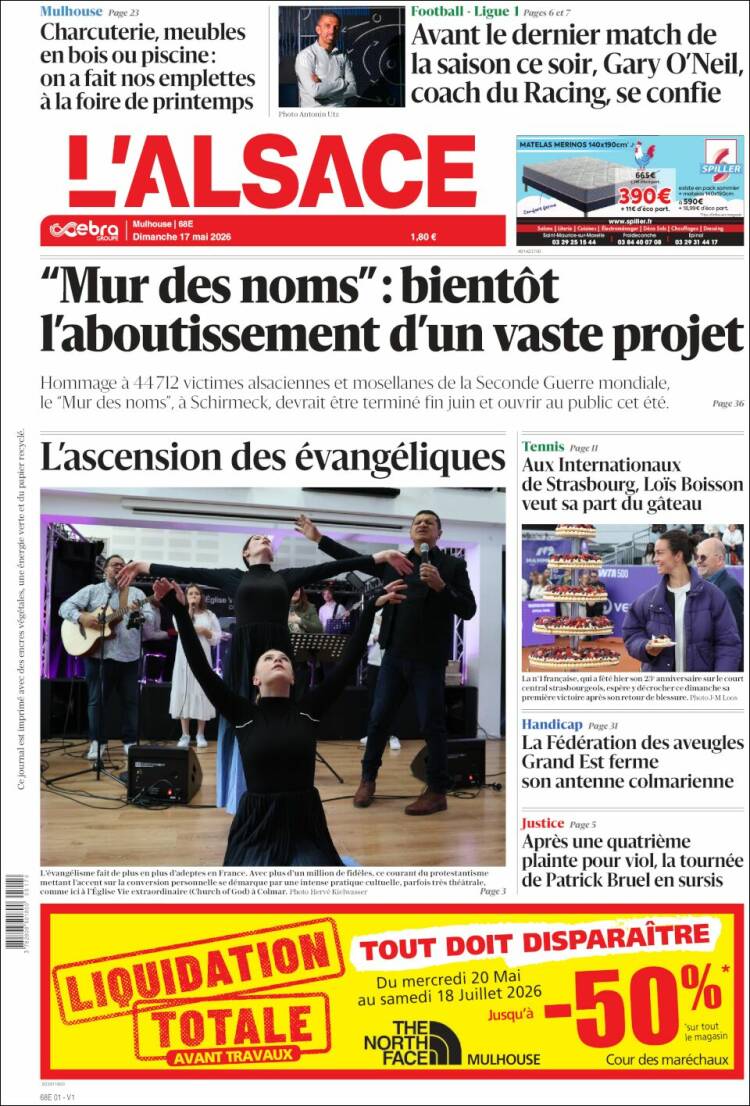 Portada de Journal L'Alsace (Francia)