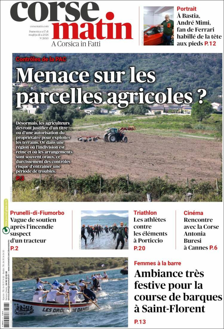 Portada de Corse-Matin (Francia)