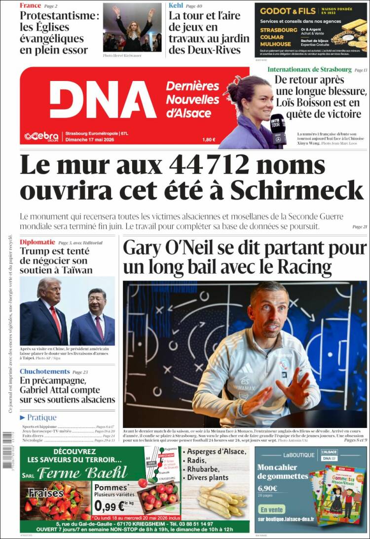 Portada de Les Dernières Nouvelles d'Alsace (Francia)