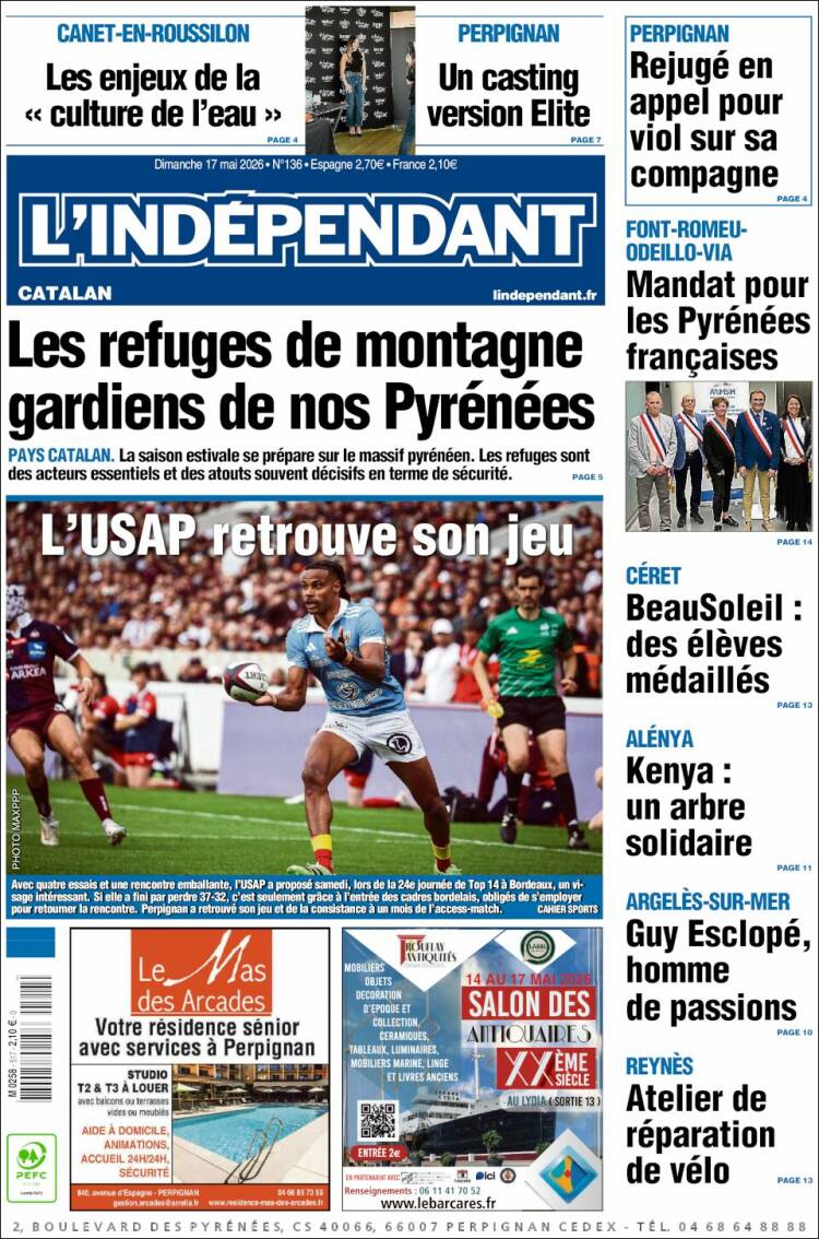 Portada de Le Indépendant (Francia)