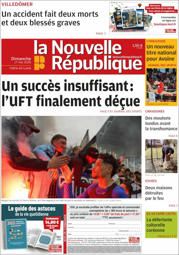 Portada de La Nouvelle Republique (Francia)