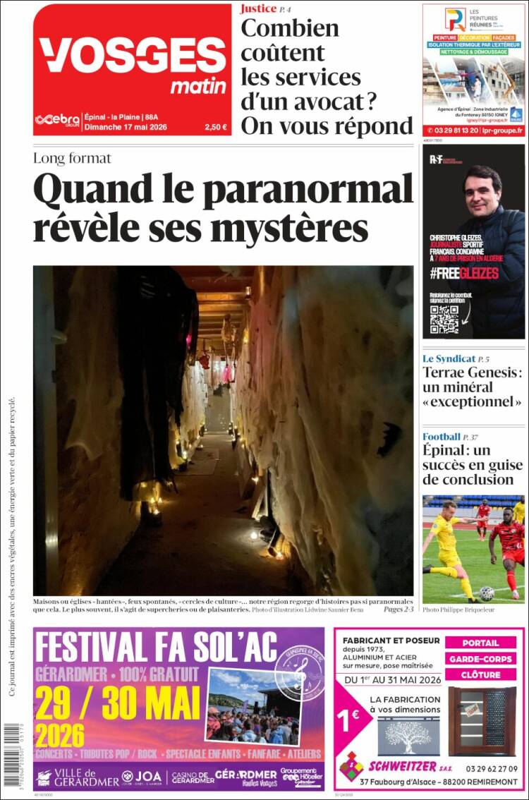Portada de Vosges Matin (Francia)