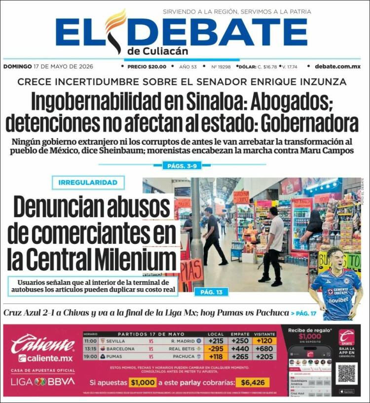 Portada de El Debate de Culiacán (M&eacute;xico)