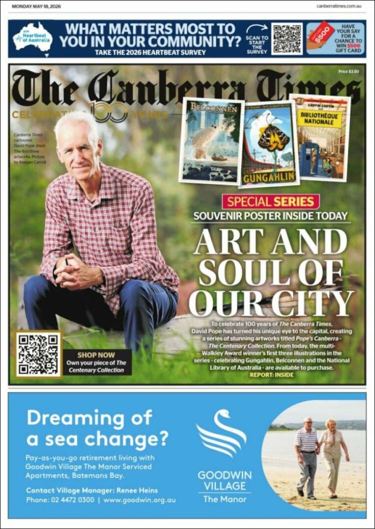 Portada de The Canberra Times (Australia)
