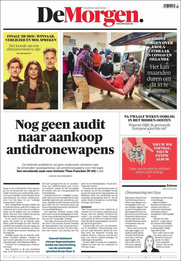 Portada de De Morgen (B&eacute;lgica)