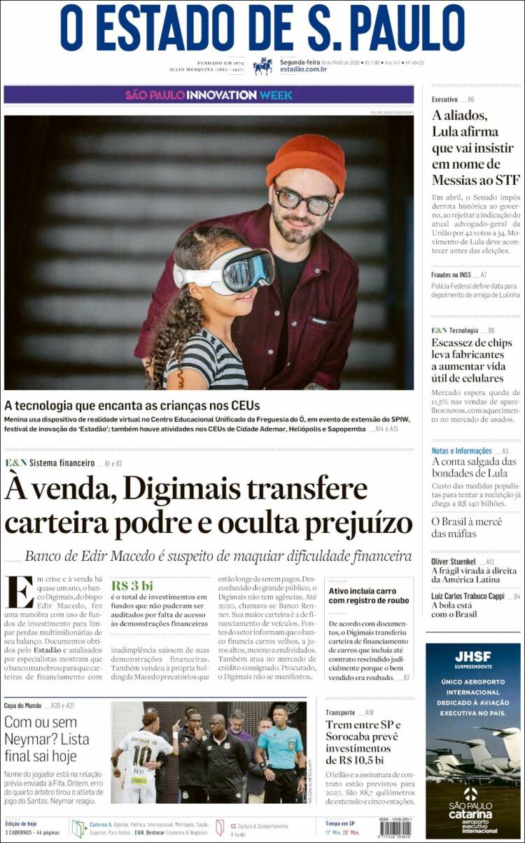 Portada de O Estado de São Paulo (Brasil)