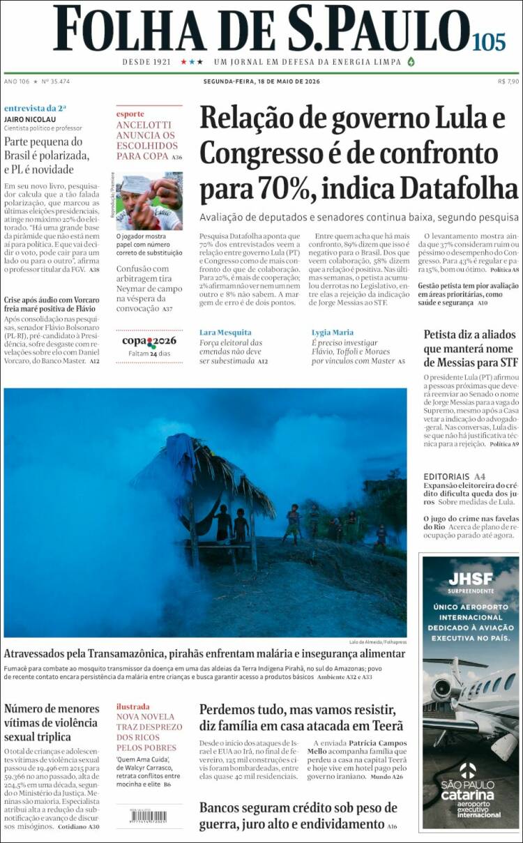 Portada de Folha de São Paulo (Brasil)