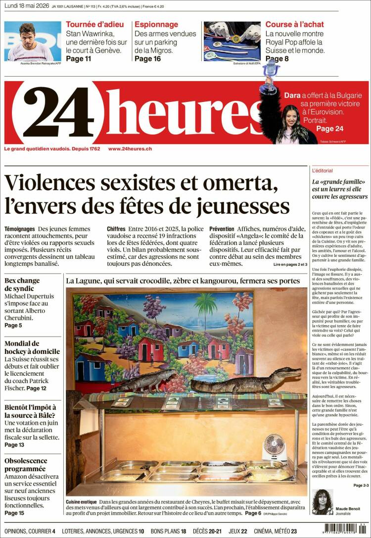 Portada de 24 Heures (Suiza)