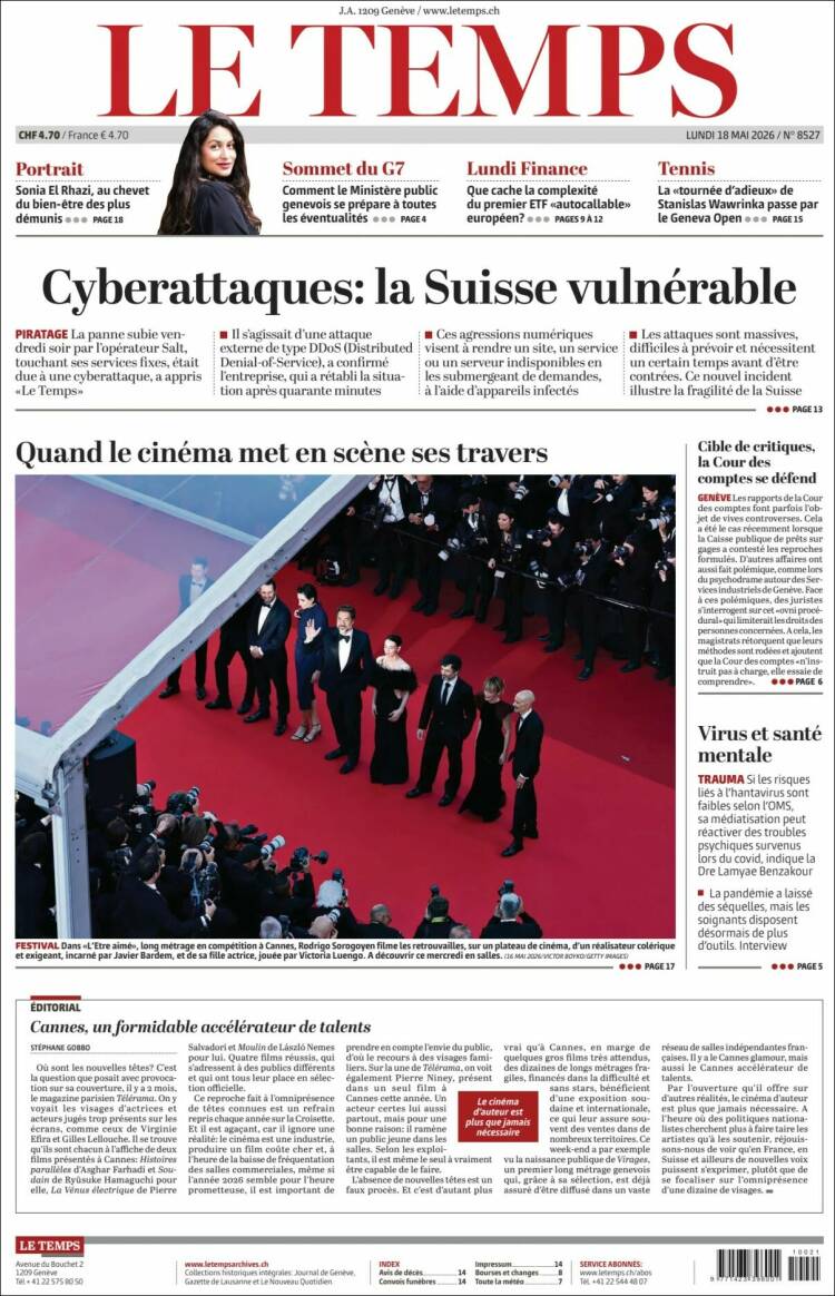 Portada de Le Matin (Suiza)
