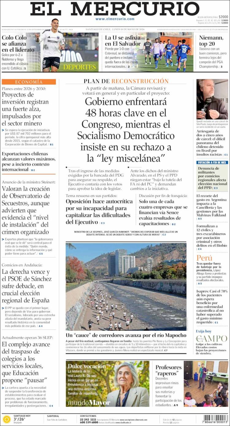Portada de El Mercurio (Chile)
