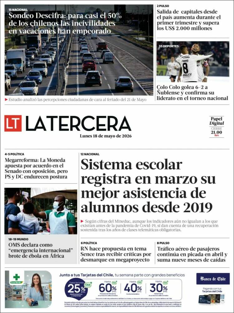 Portada de La Tercera (Chile)