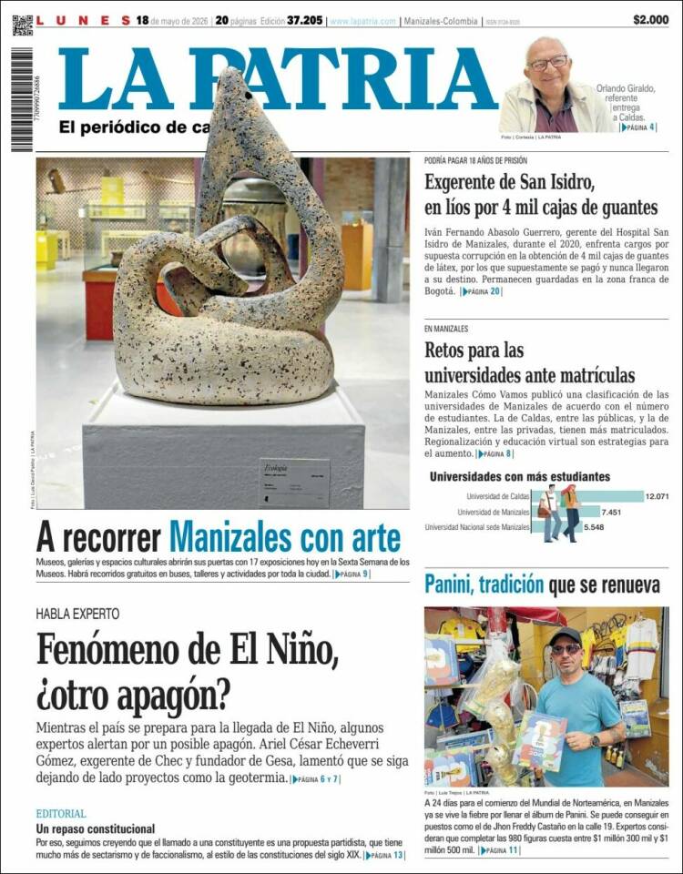 Portada de La Patria (Colombia)