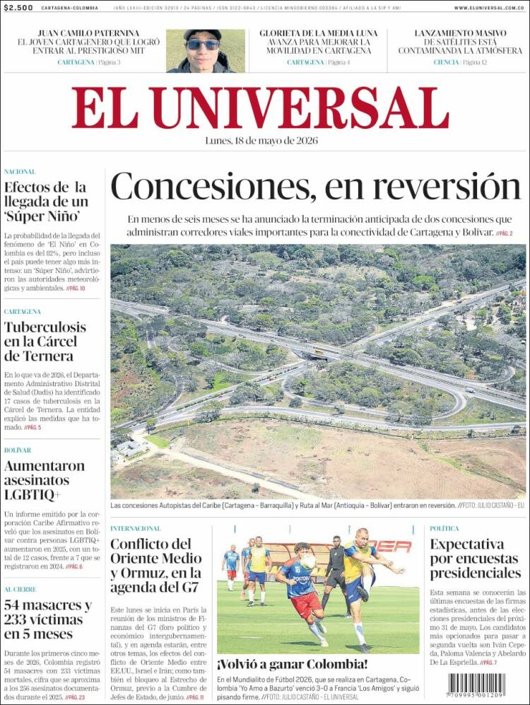 Portada de El Universal (Colombia)
