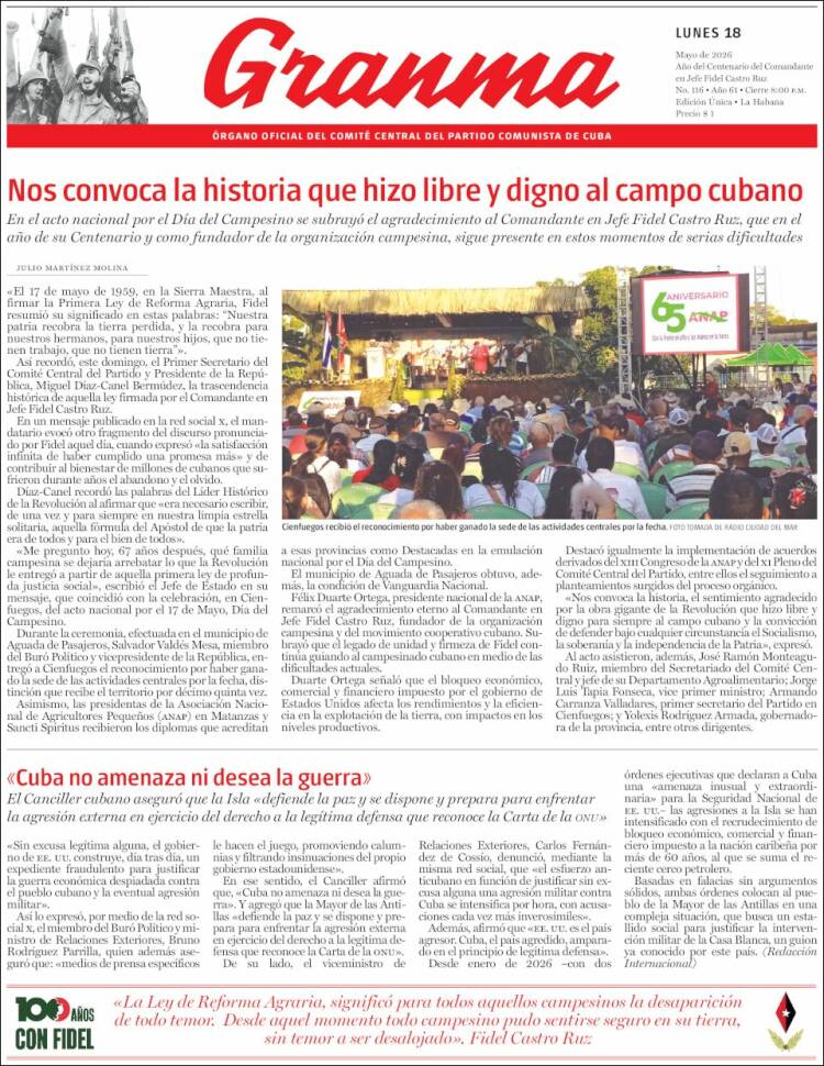 Portada de Granma (Cuba)