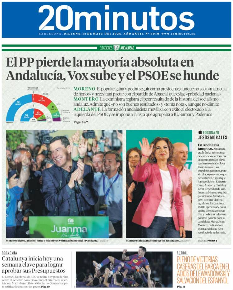 Portada de 20 Minutos - Barcelona (Espa&ntilde;a)