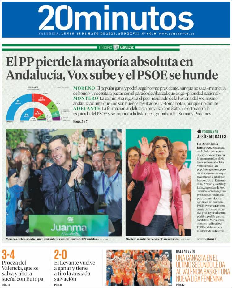 Portada de 20 Minutos - Valencia (Espa&ntilde;a)