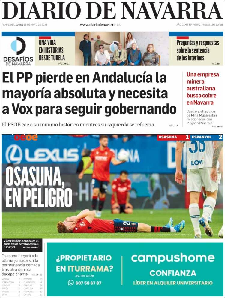 Portada de Diario de Navarra (Espa&ntilde;a)