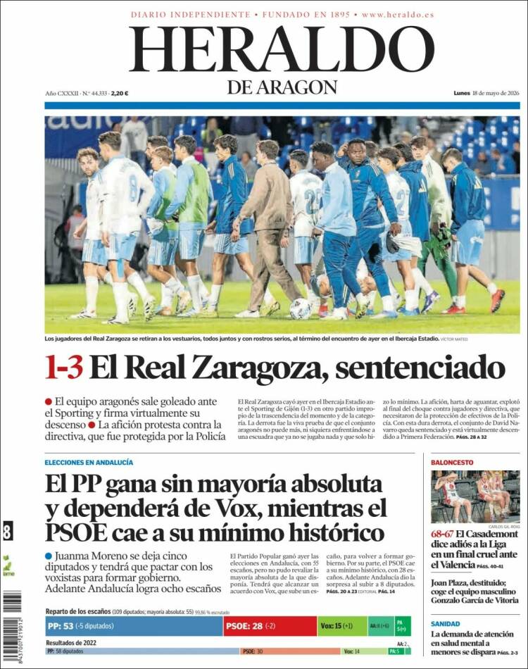 Portada de Heraldo de Aragón (Espa&ntilde;a)