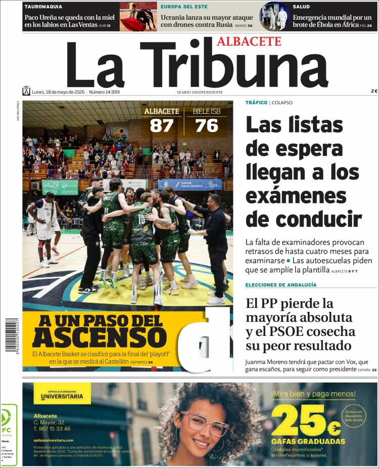 Portada de La Tribuna de Albacete (Espa&ntilde;a)