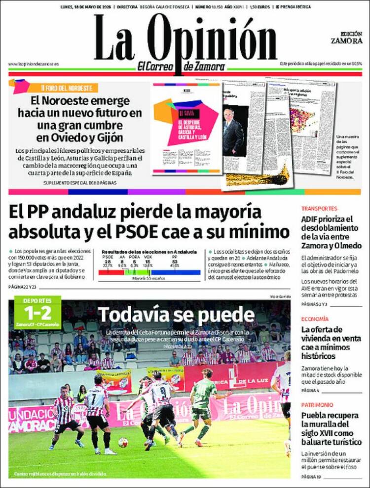 Portada de La Opinión - El Correo de Zamora (Espa&ntilde;a)