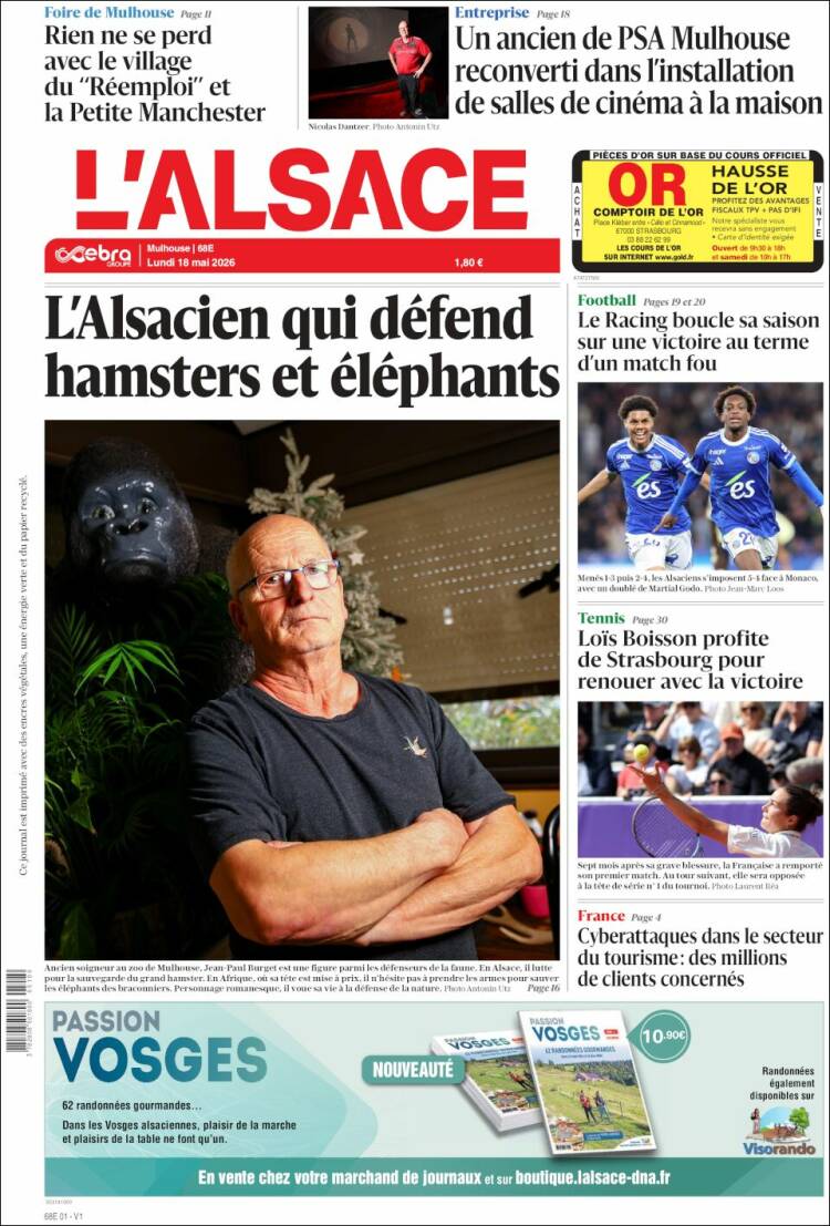 Portada de Journal L'Alsace (Francia)