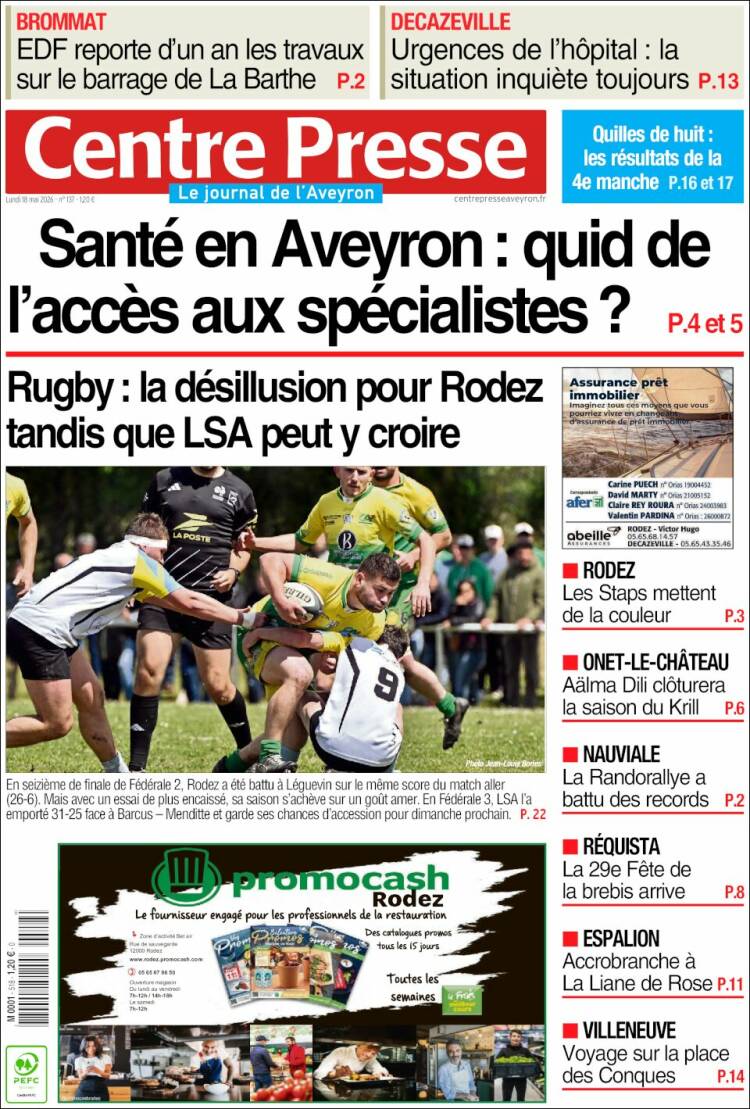 Portada de Centre Presse (Francia)