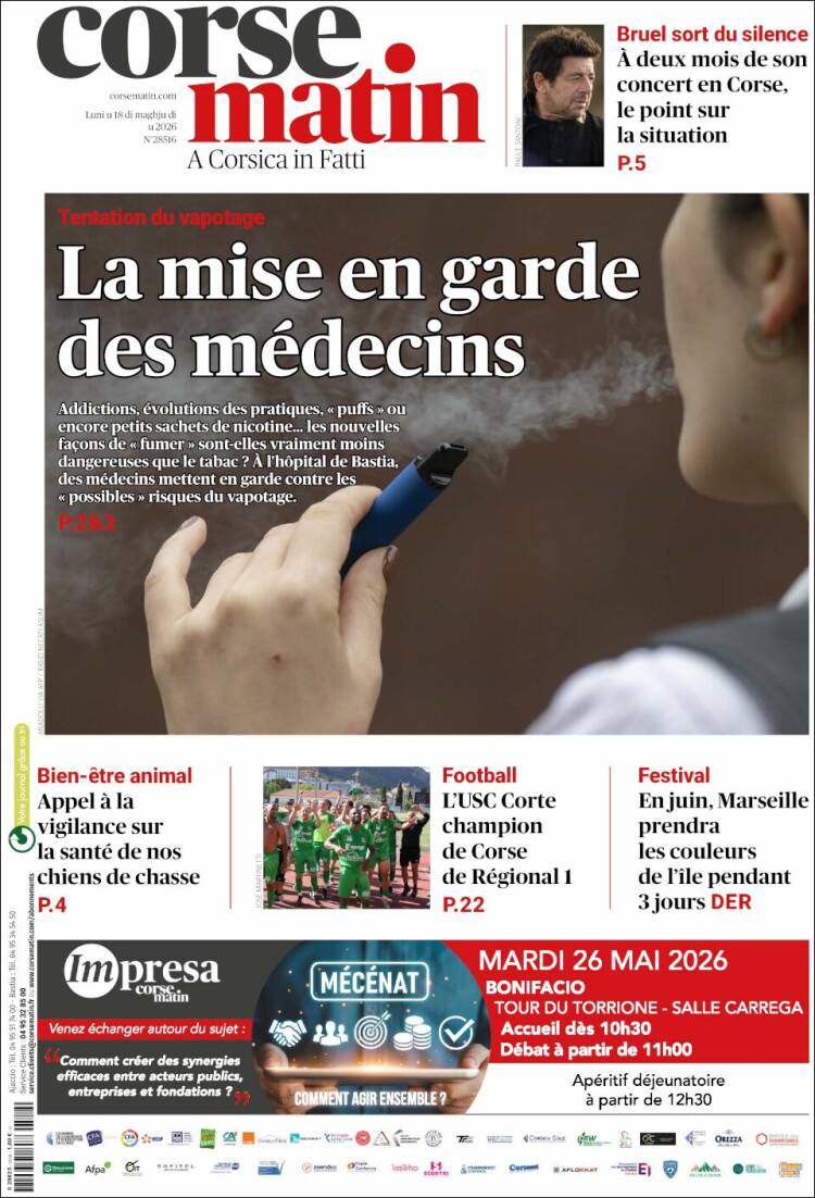 Portada de Corse-Matin (Francia)