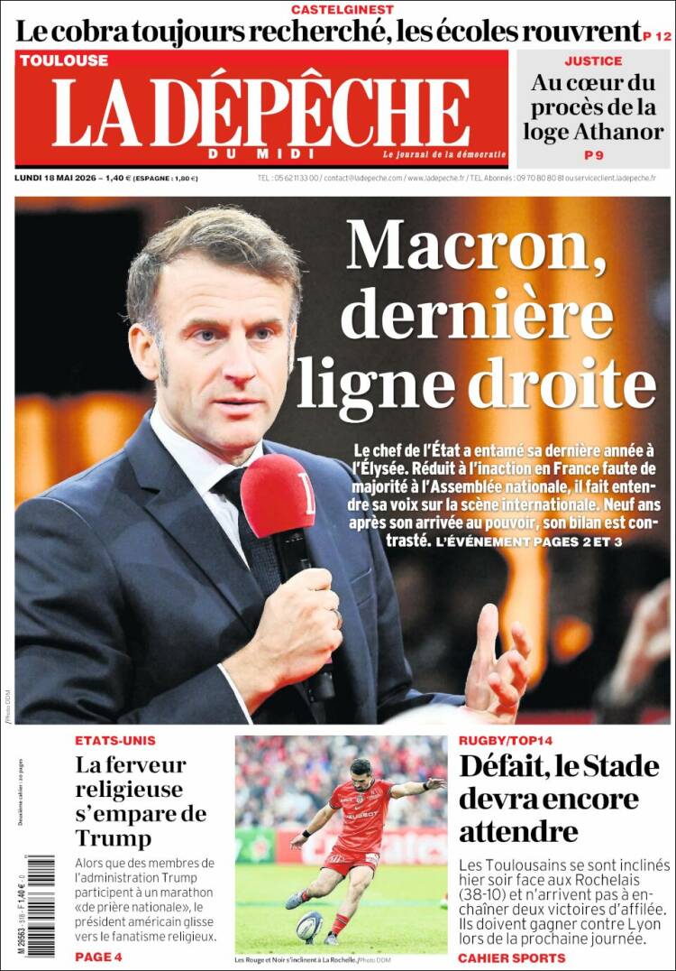 Portada de La Dépêche du Midi (Francia)