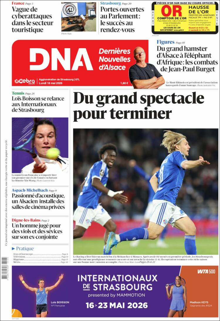 Portada de Les Dernières Nouvelles d'Alsace (Francia)