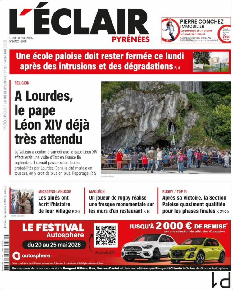 Portada de L'Eclair des Pyrénées (Francia)