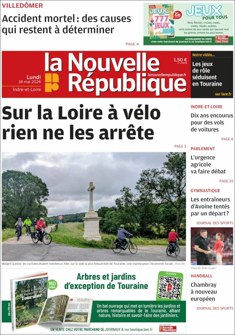 Portada de La Nouvelle Republique (Francia)