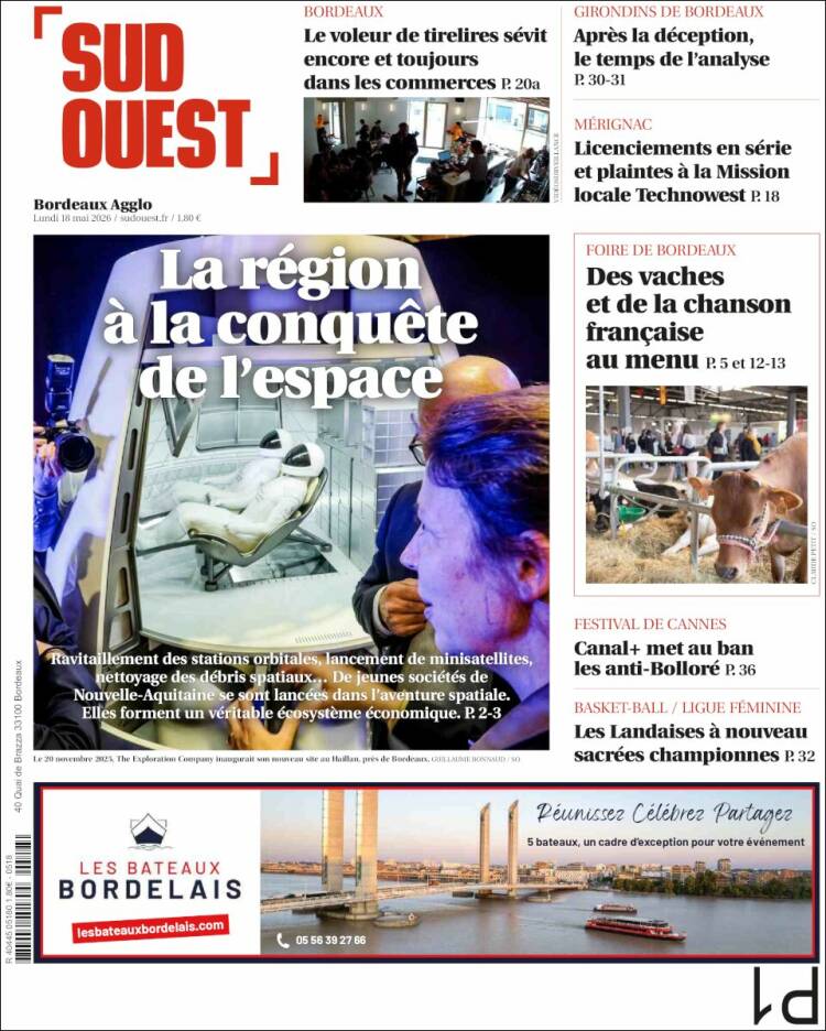 Portada de Sud Ouest (Francia)