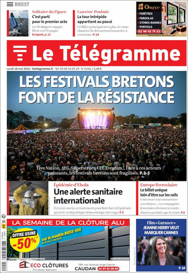 Portada de Télégramme (Francia)