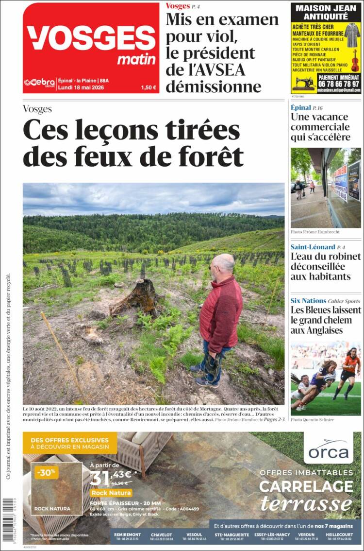 Portada de Vosges Matin (Francia)