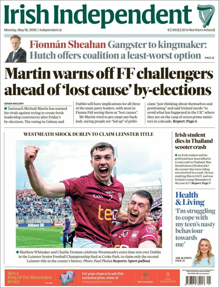 Portada de Irish Independent (Irlanda)