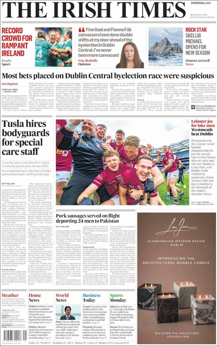 Portada de Irish Times (Irlanda)