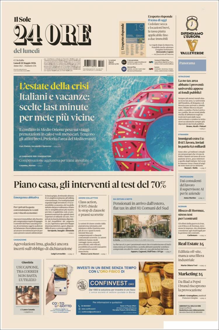 Portada de Il Sole 24 ORE (Italia)