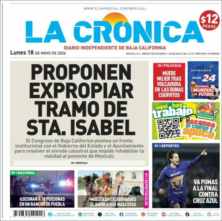 Portada de La Crónica de Baja California (M&eacute;xico)