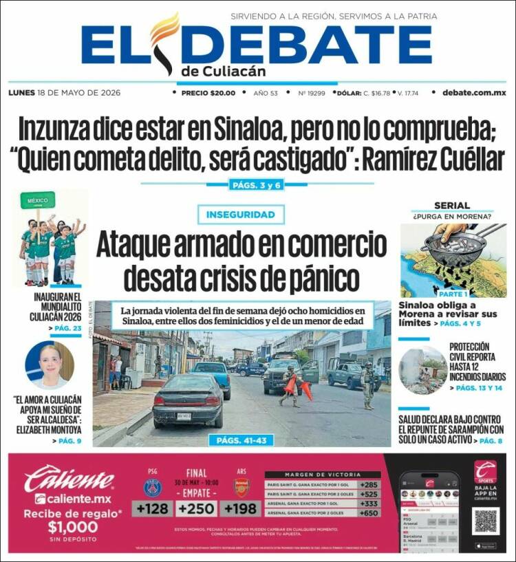 Portada de El Debate de Culiacán (M&eacute;xico)