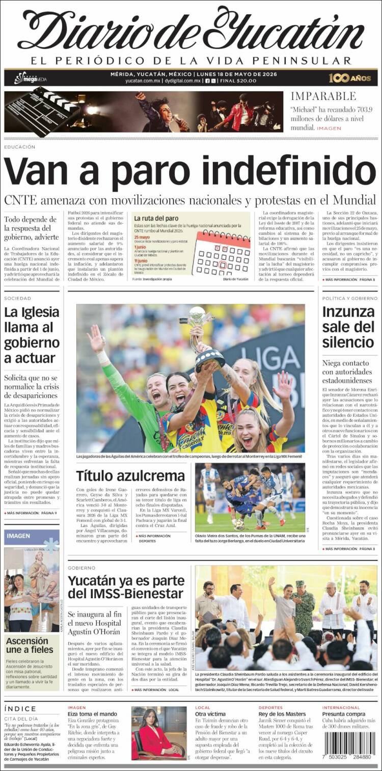 Portada de Diario de Yucatán (M&eacute;xico)