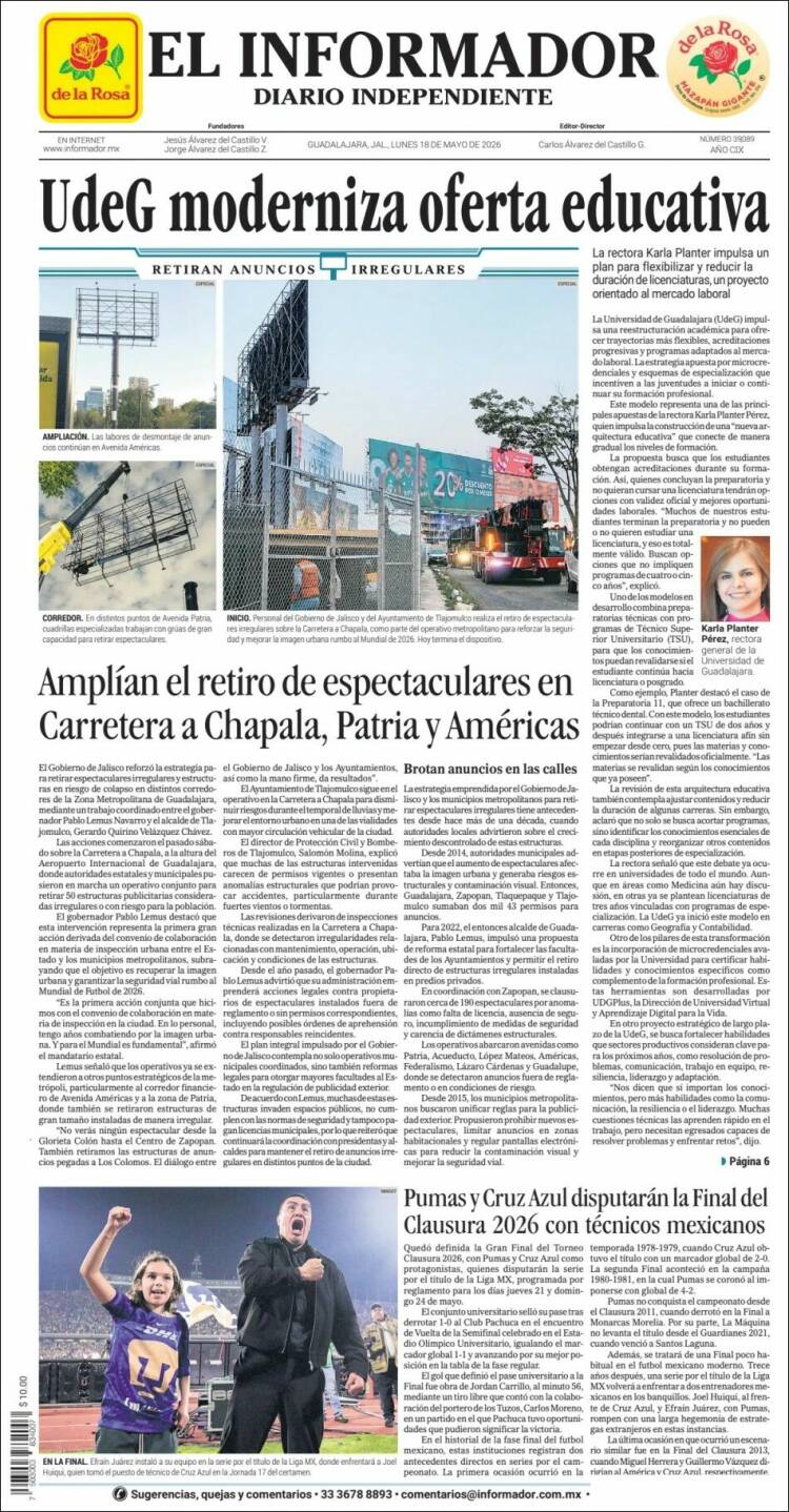 Portada de El Informador (M&eacute;xico)