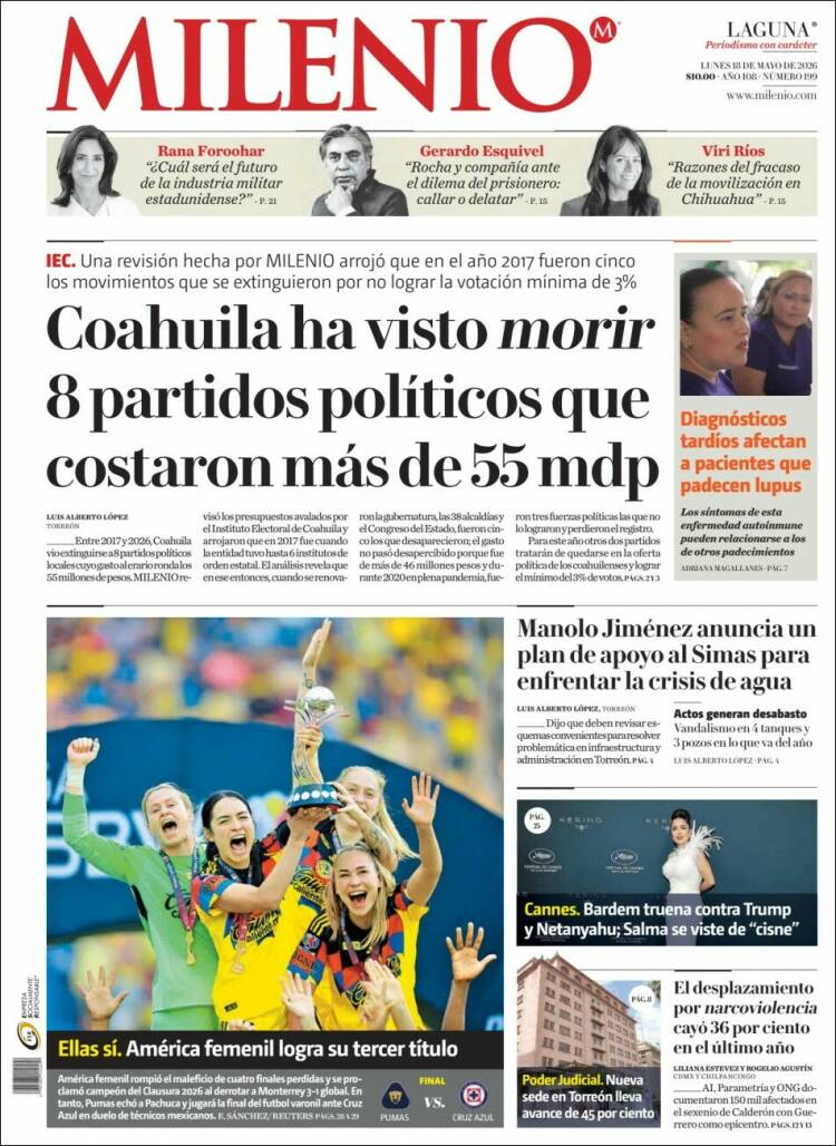 Portada de Milenio - Laguna (M&eacute;xico)