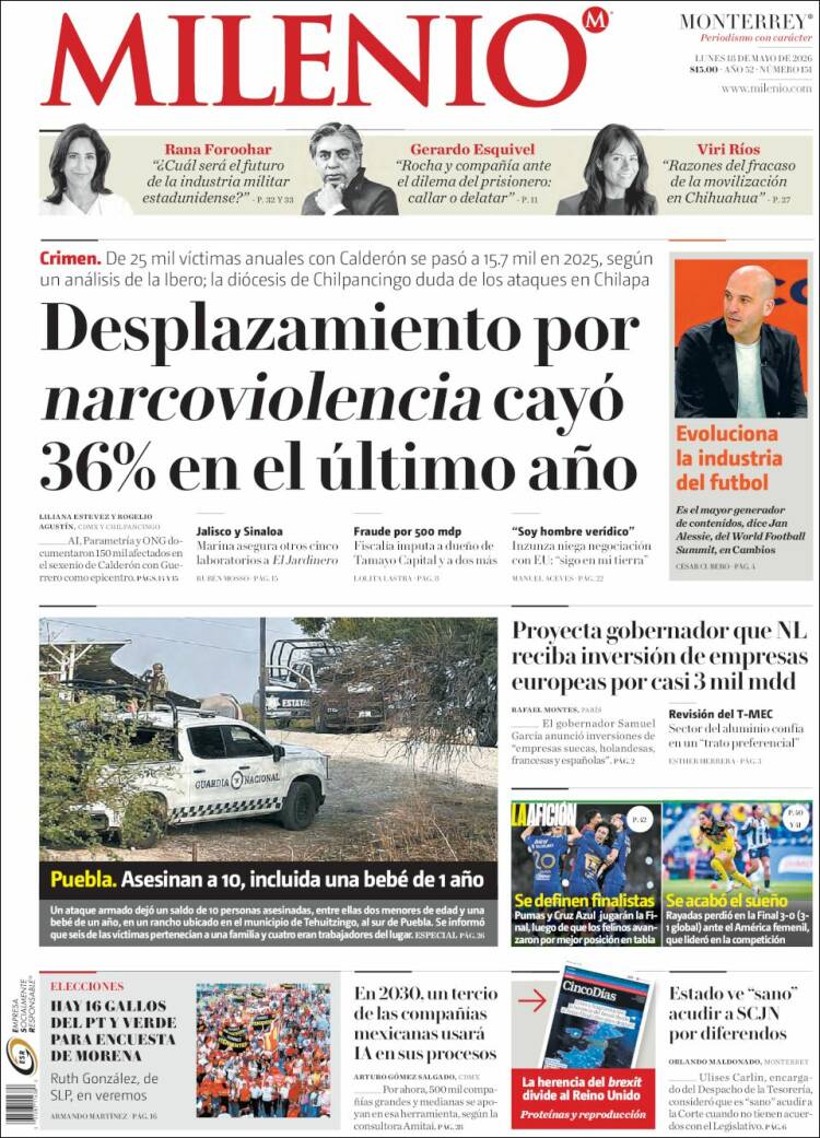 Portada de Milenio de Monterrey (M&eacute;xico)