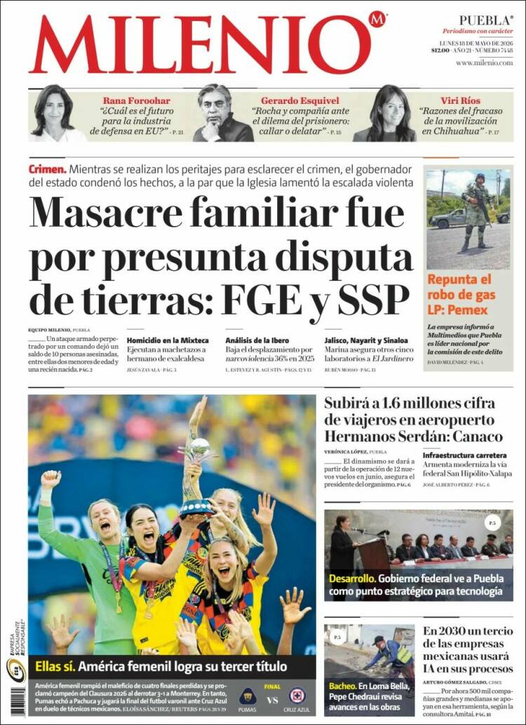 Portada de Milenio de Puebla (M&eacute;xico)